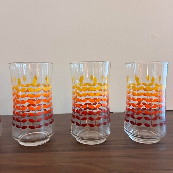 Set of 6 Vintage 1970s Ombre Autumn Leaf Glasses, Libbey Glassware Retro Barware - Picture 2 of 8